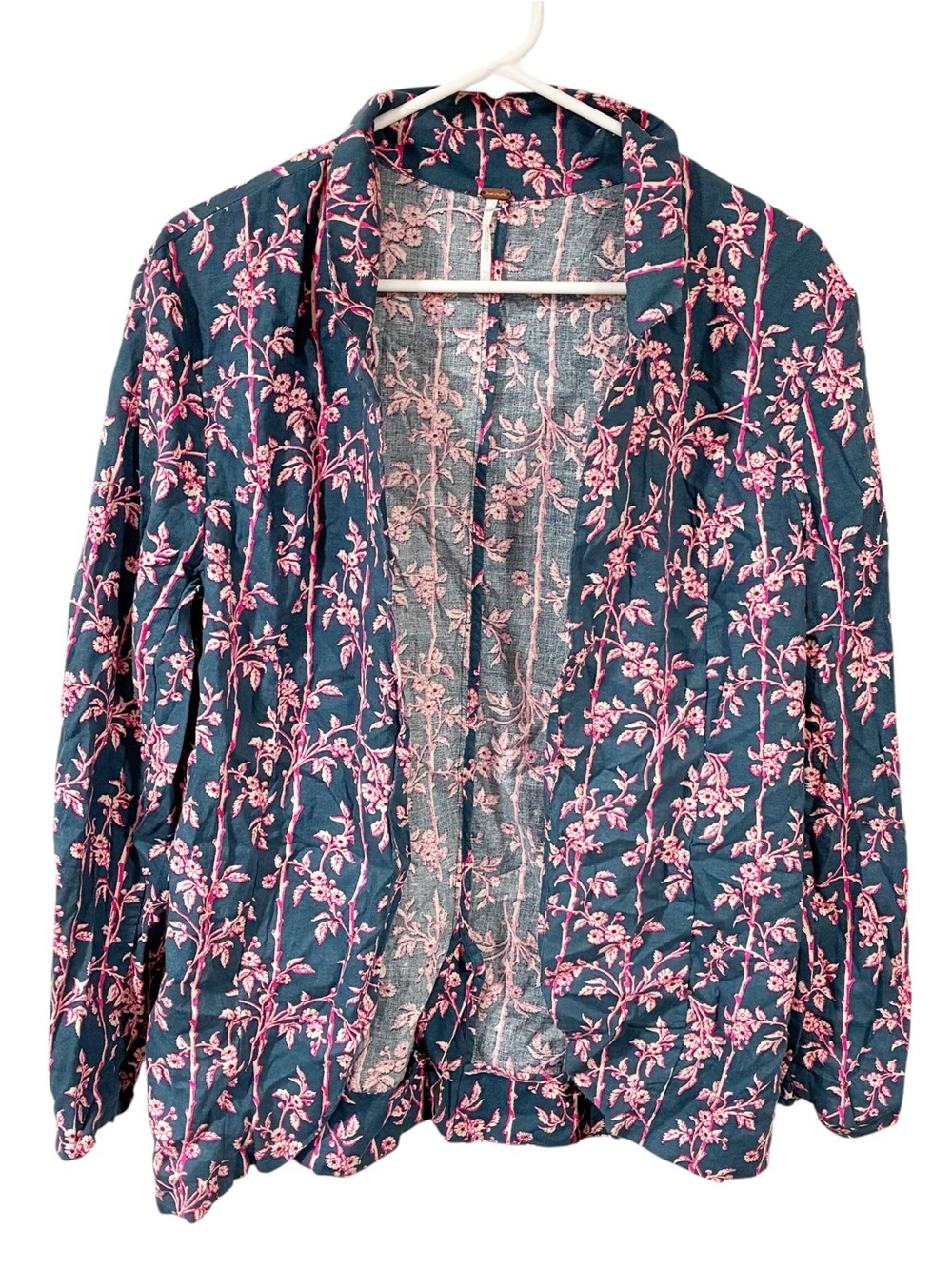 Free People Poolside Oversized Linen Blend Blazer Jacket Pacific‎ Ocean Blue